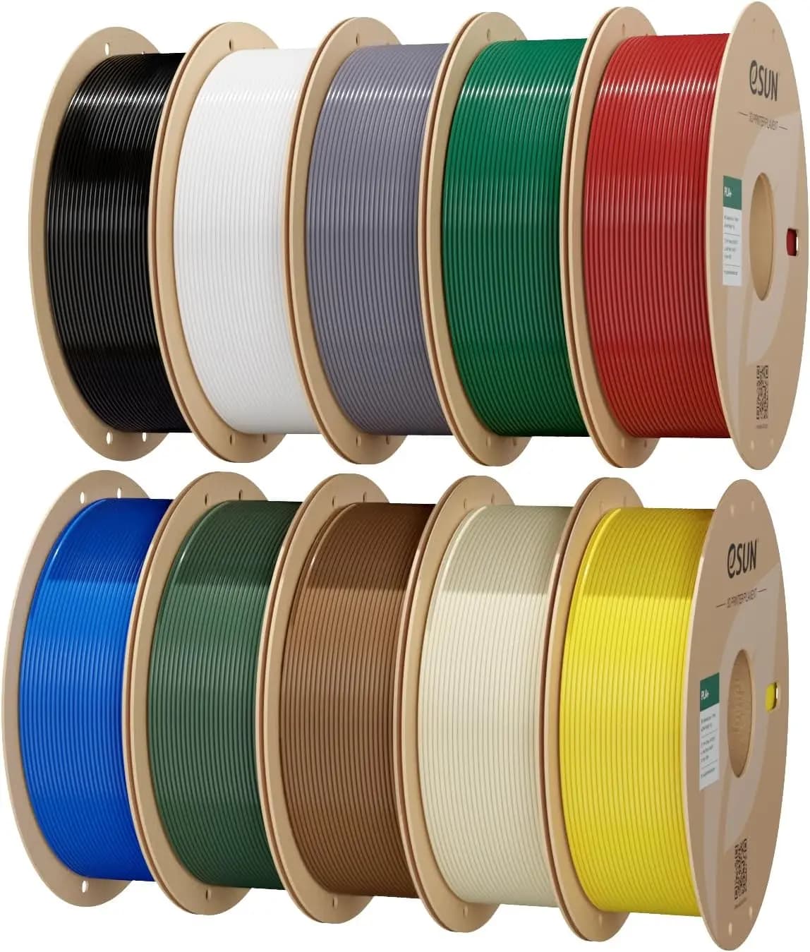 Filamento PLA+ in Confezione da 10KG, 1.75mm, Set di 10 Colori, Alta Resistenza, Anti-Intasamento, +/-0.03mm