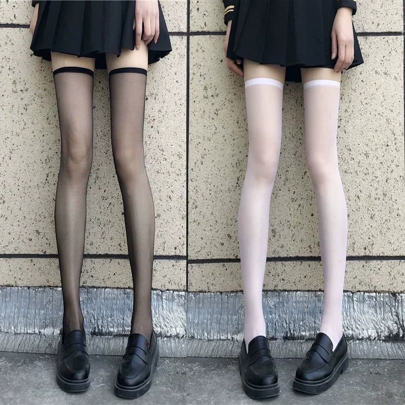 Sweet Thin Lace Stockings Women Transparent Lolita Thigh High Long Socks Gothic Punk Girls Sexy Nylon Legging Cosplay Half Sock