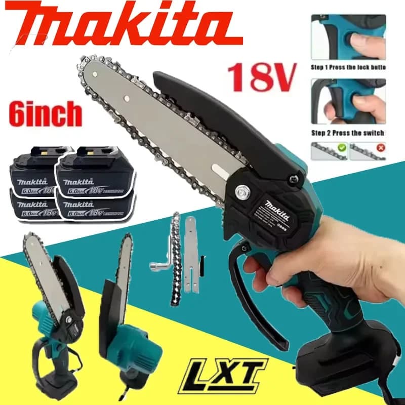 Motosega Elettrica Makita da 6 Pollici, Sega a Catena Portatile per Taglio Legna, Potatore da Giardino, Utensile Elettrico per Batteria 18V
