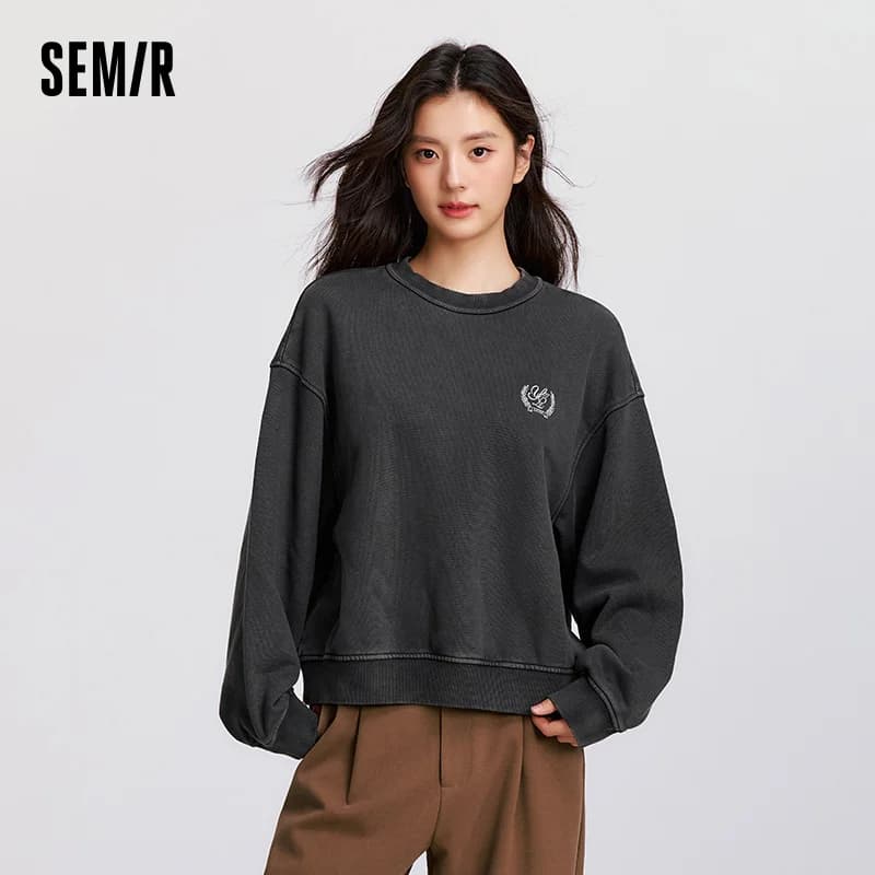 Semir Top da donna Pullover lavato in pile con spalle larghe larghe e pesanti Retro 2025 Abiti invernali autunnali Bts