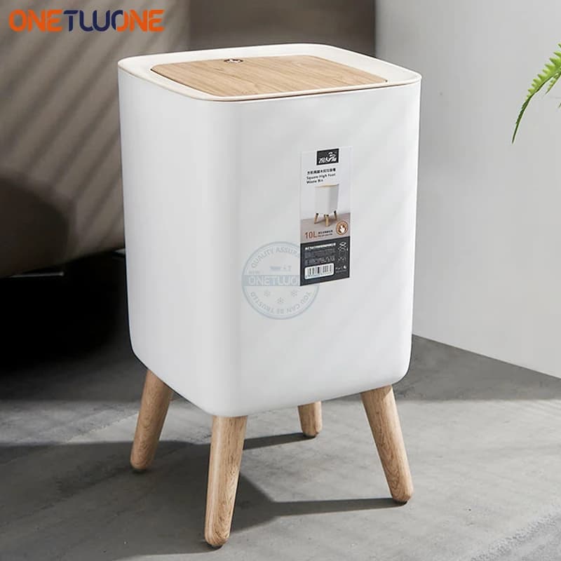 Pattumiera da 10 litri con piede alto, coperchio per pressa da tavolo in plastica, pattumiera quadrata, soggiorno, WC, cucina, secchio della spazzatura
