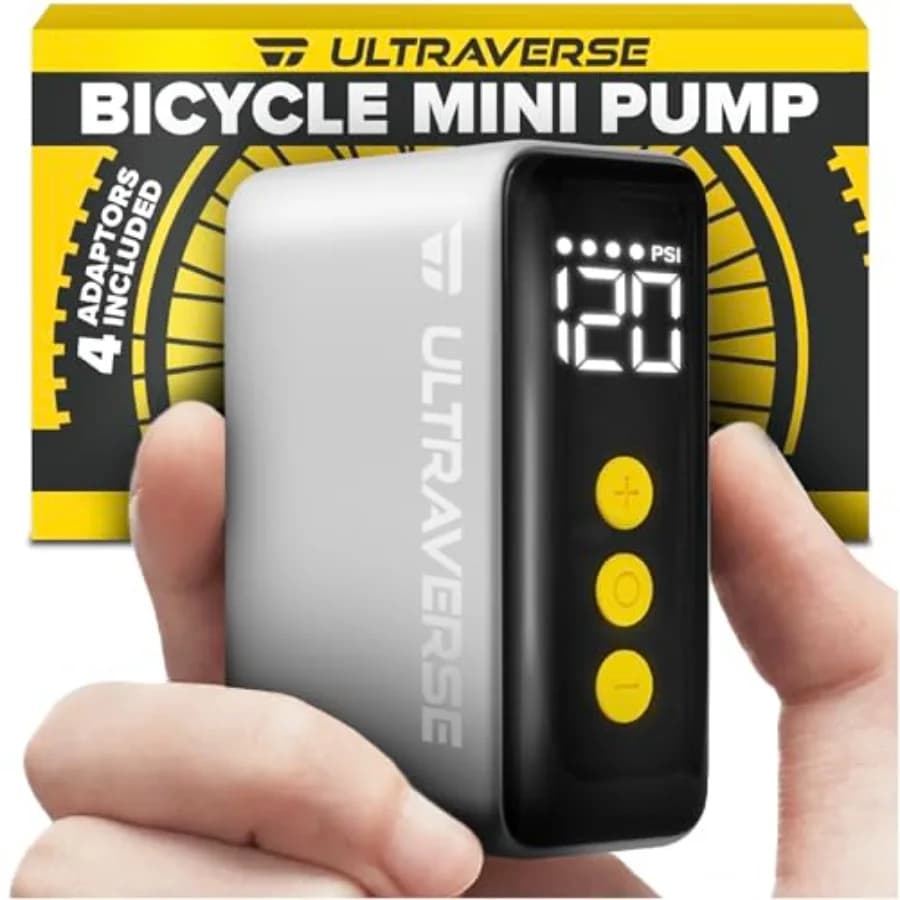 Mini Pompa Elettrica per Bicicletta 120 PSI ad Alta Pressione, Gonfiatore Intelligente Ultra-Compatto con Valvole Presta e Schrader, Ricarica Rapida