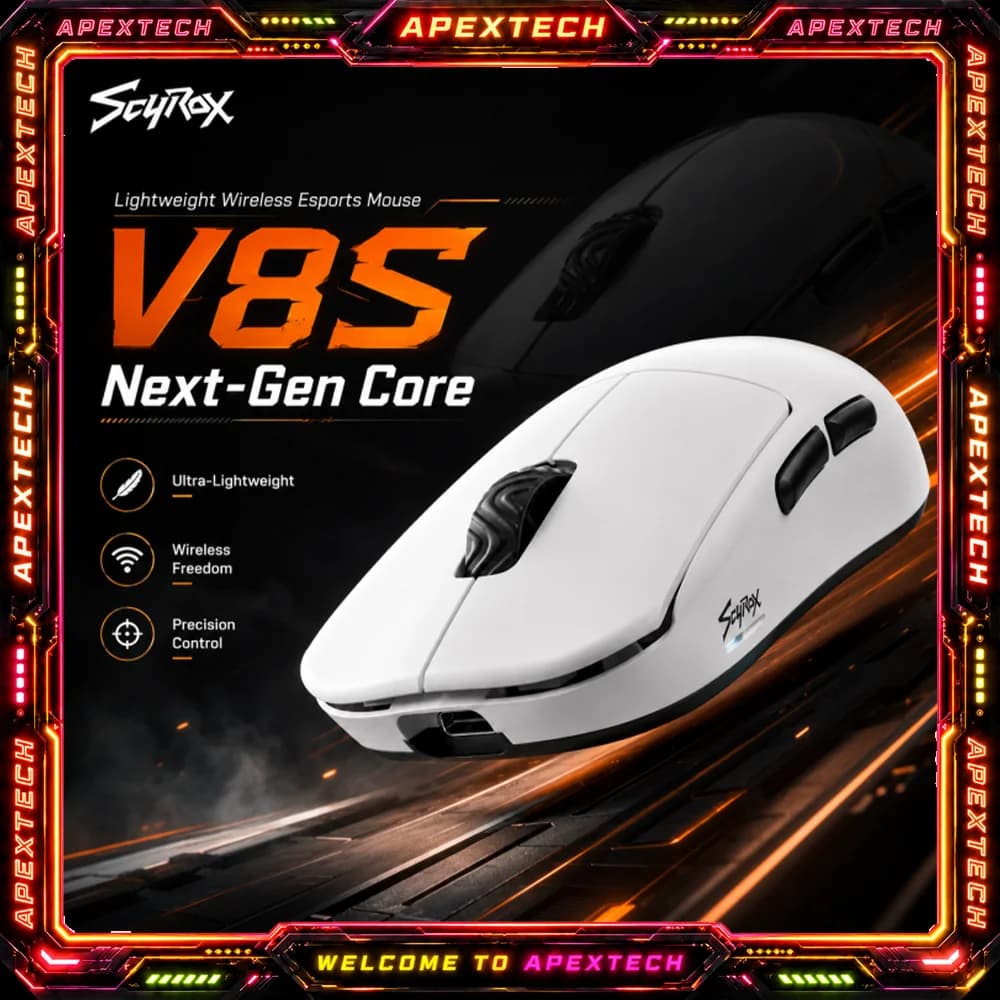 Mouse da Gaming Wireless Scyrox V8 36g Ultra-Leggero, Tri-Mode, 30000DPI, Sensore PAW3950, RGB, Macro, per FPS ed Esports, Mouse Leggero, Regalo