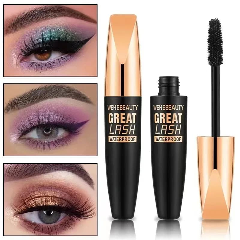 Silk Fiber Eyelash Mascara 4D Mascara 2 in 1 Waterproof Cosmetics Mascara for Eye Eyelashes Curling Make-up for Eyes