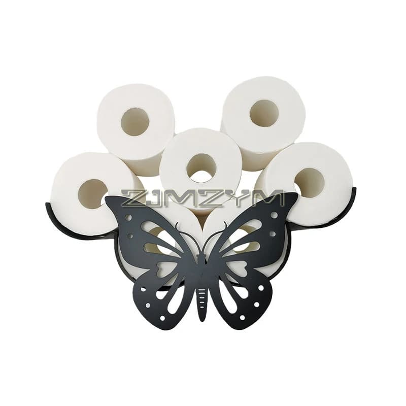 Supporto per carta igienica a farfalla animale divertente, supporto per carta igienica nero autoportante in metallo portaoggetti decorativo in carta igienica