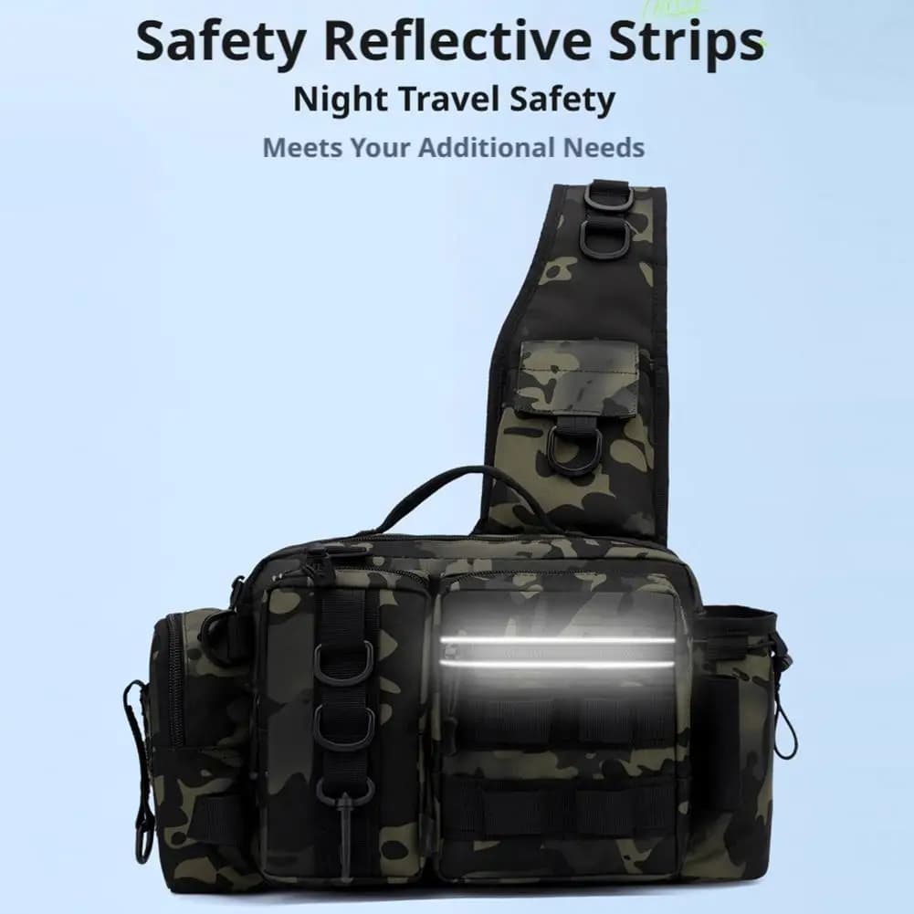 Fishing Tackle Box Organizer Crossbody Fanny Pack Portable Lure Gear Storage With Rod Holder For Men Fly Fishing Outdoor