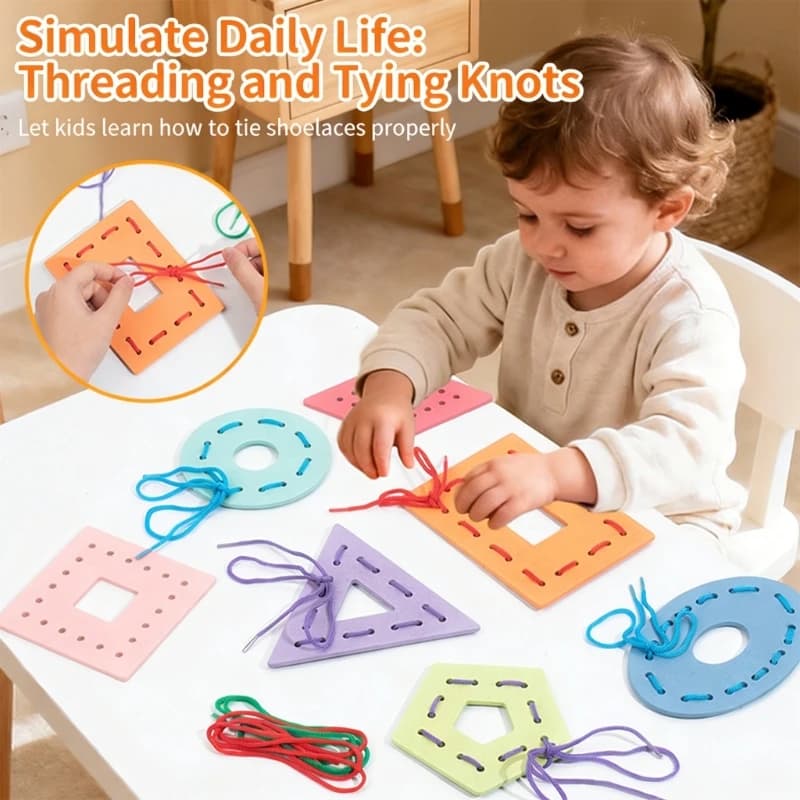 Giocattolo a blocchi puzzle con allacciatura in legno a forma geometrica per bambini Apprendimento precoce e sviluppo delle fini