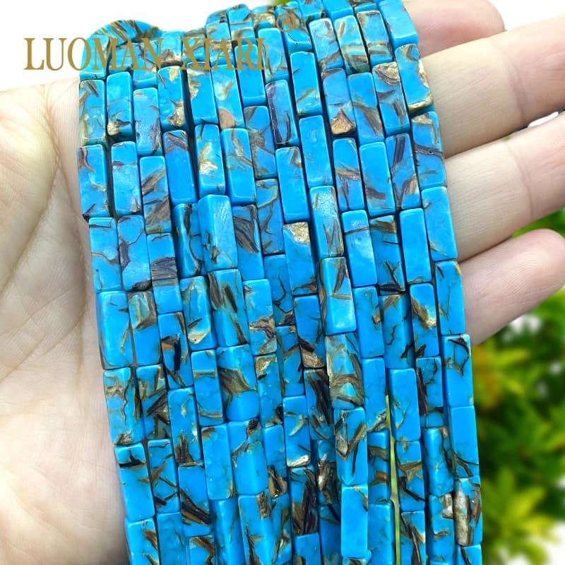 4x13MM Tubo Quadrato Pietra Naturale Vene Dorate Sedimenti di Mare Blu Diaspro Perline Del Distanziatore per la Produzione di Gioielli Accessori Braccialetto Fai Da Te