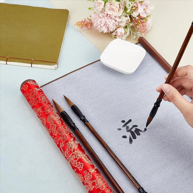 ABKJ-4Pcs No Ink Chinese Calligraphy Practice Set Reusable Water Writing Magic Cloth Scrolls Calligraphy Writing Brushes