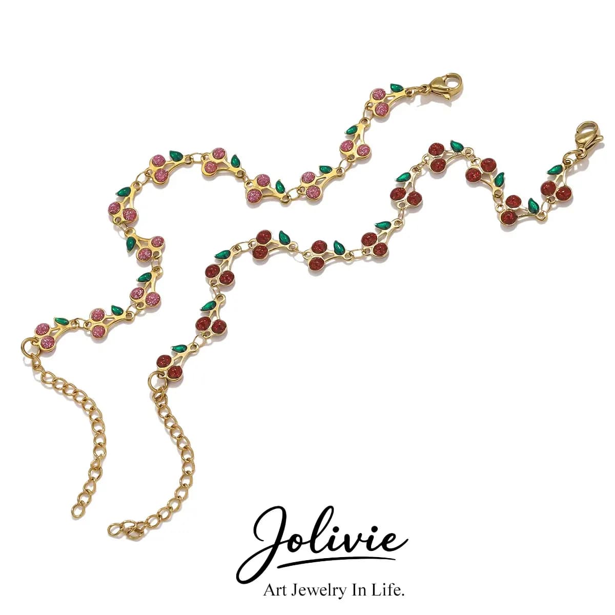 Jolivie Stainless Steel Cherry Shape Cuff Bracelet For Women Retro Bohemian Bangle Hot Style Exquisite Fashion Jewelry Gift