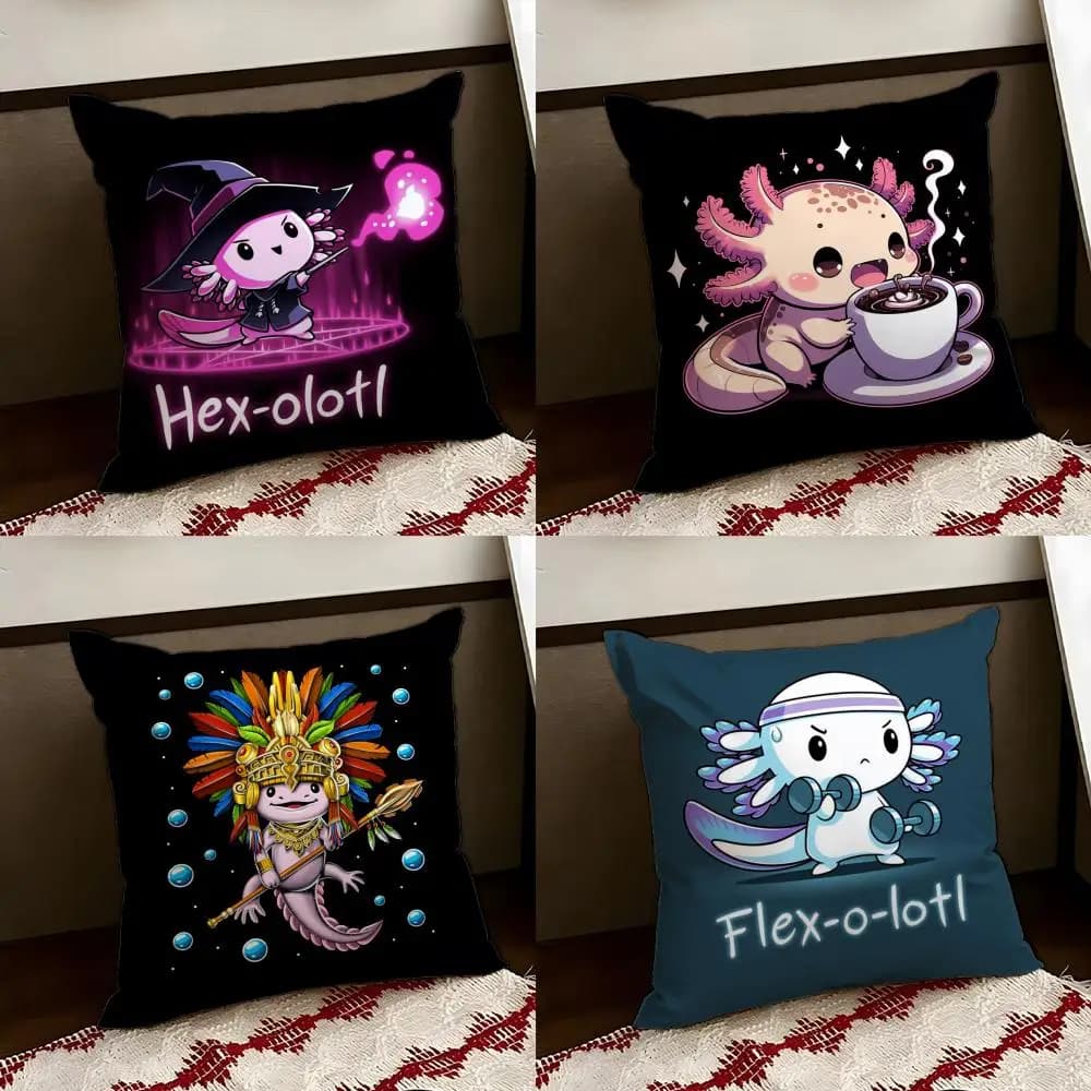Fodera per cuscino con simpatico cartone animato di Axolotl, reversibile, morbida e resistente, per uso domestico e in auto, multiuso per il comfort quotidiano