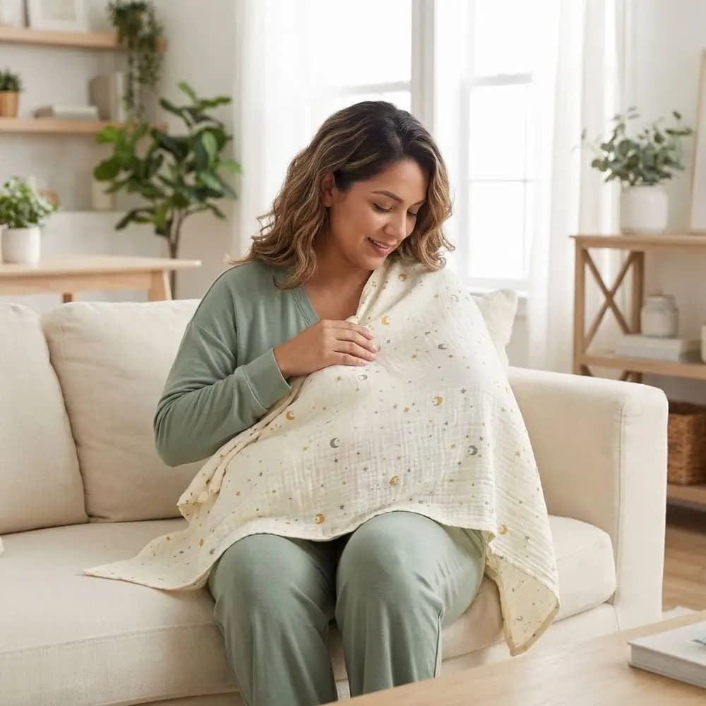 Copertina per Allattamento in Cotone Regolabile e Traspirante, Multiuso con Apertura ad Arco, Coperta per Passeggino