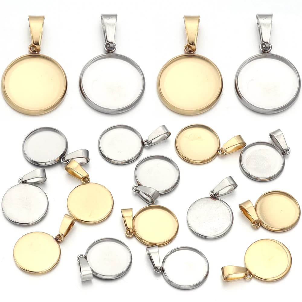 5-10pcs 6-30mm Stainless Steel Blank Cabochon Base Setting Round Tray Charms Pendant For DIY Jewelry Making Necklace Accessories
