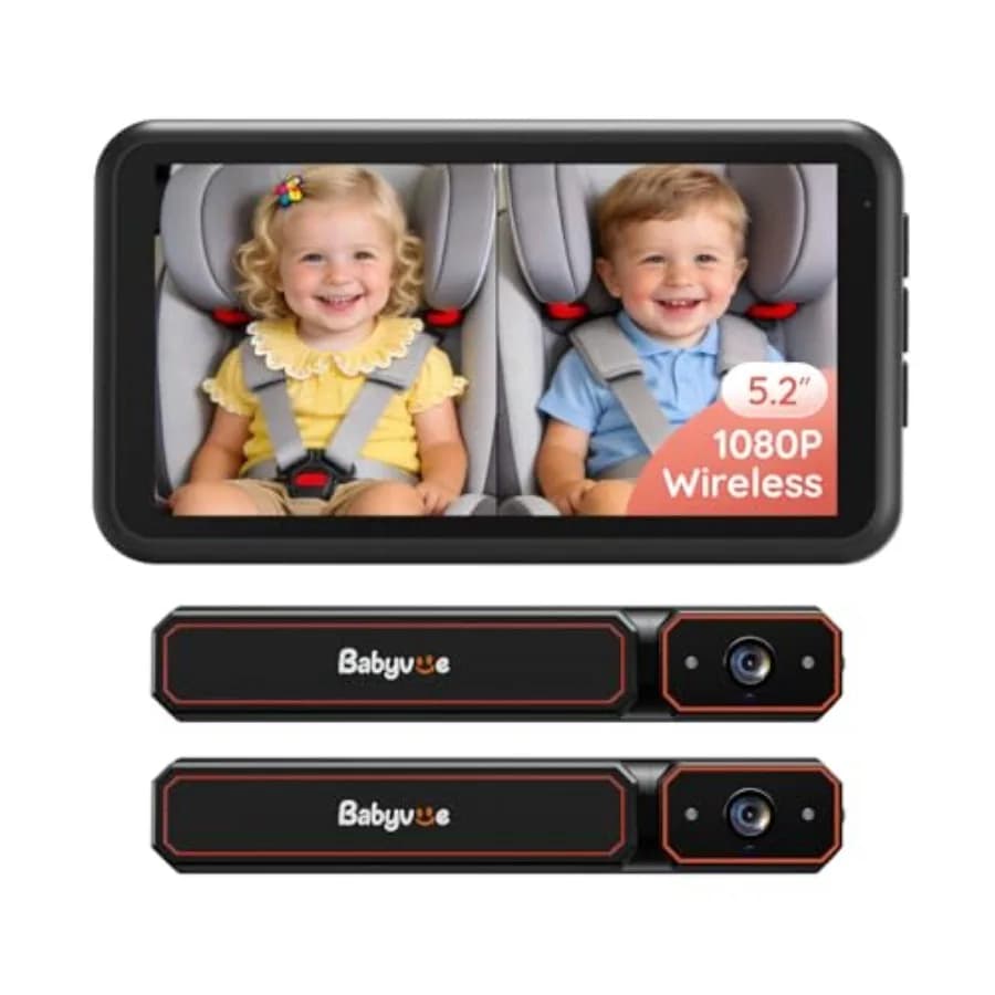 Baby monitor for car use, ABS plastic, black, dual-camera HD1080P split-screen with auto IR night vision and fast setup