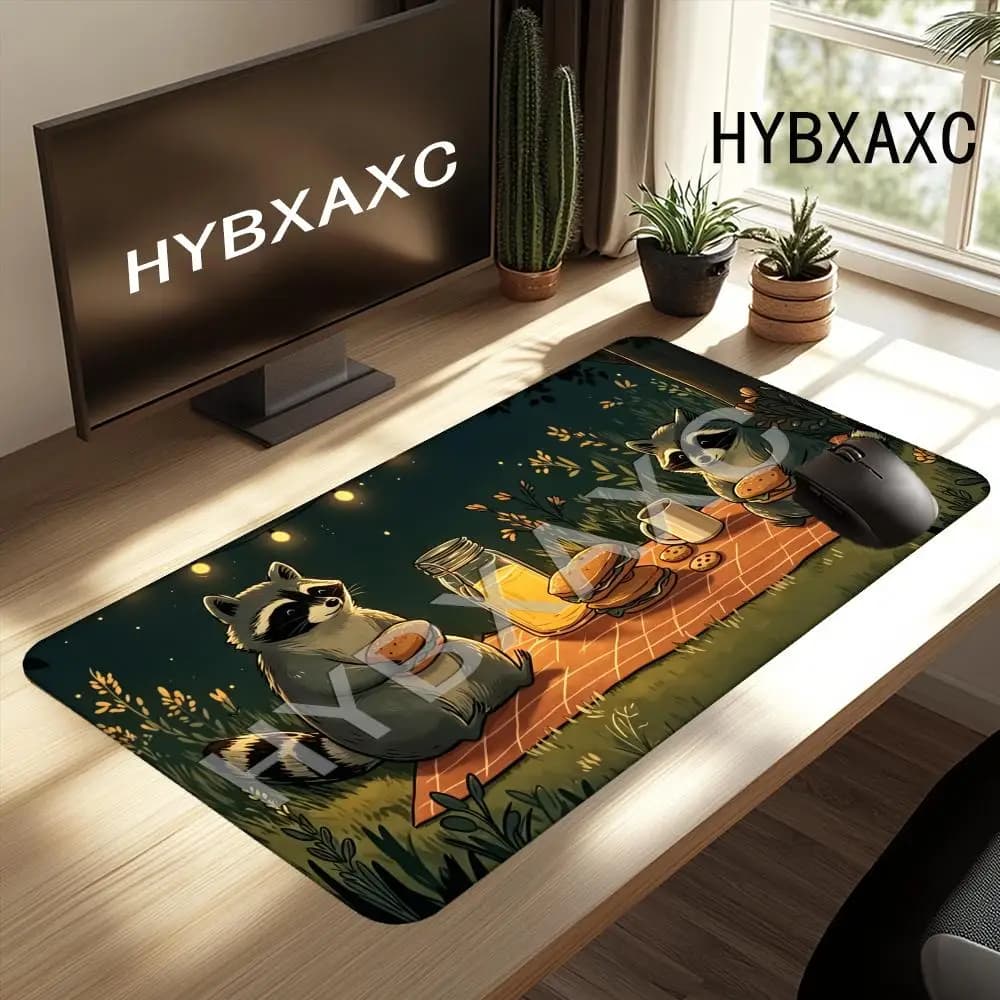 HYBXAXC Cute Raccoon Picnic Mouse Pad Non-slip Rubber Base Gaming Desk Mat for Office Laptop KeyboardMats Large Gamer Mousepad