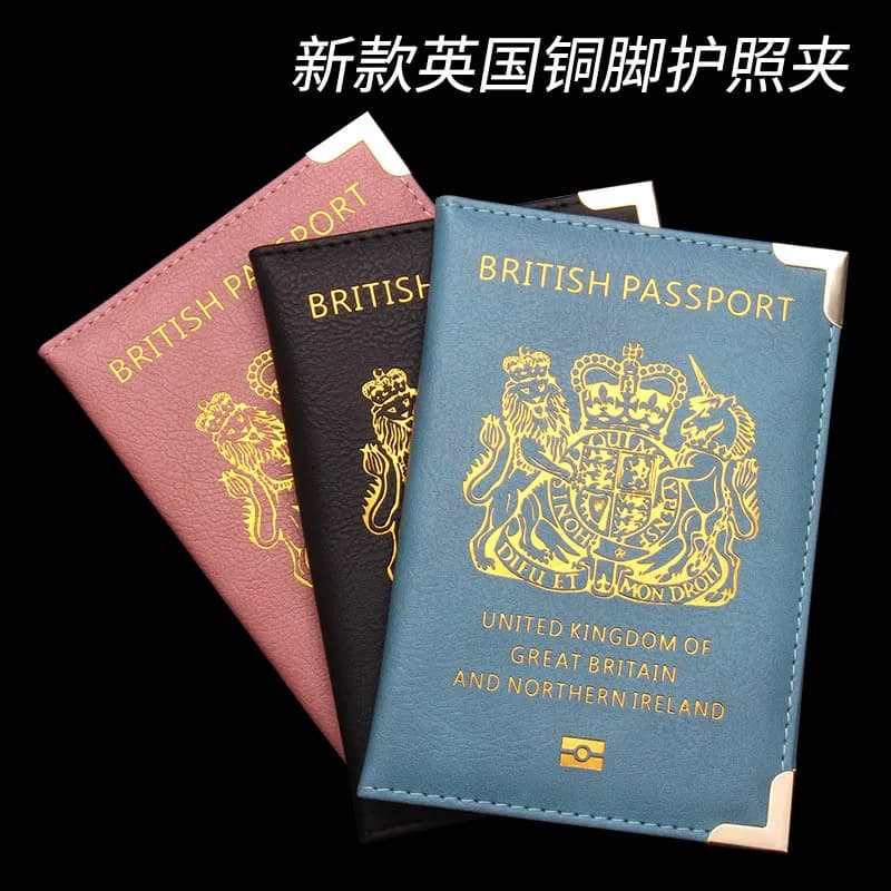 Nuovo porta passaporto britannico con piedini in rame Porta passaporto in pelle Portafogli Copertine per passaporto angolari in metallo sottile Porta documenti da viaggio