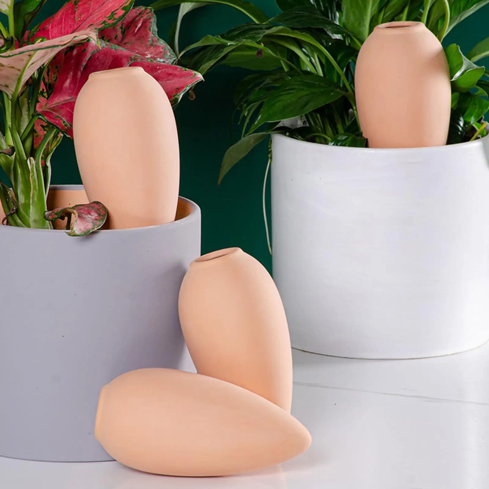 Inserti in Ceramica per Vasi con Kit di Irrigazione Automatica, Vasi per Fiori da Interno ed Esterno a Rilascio Lento per Sistema di Irrigazione da Giardino
