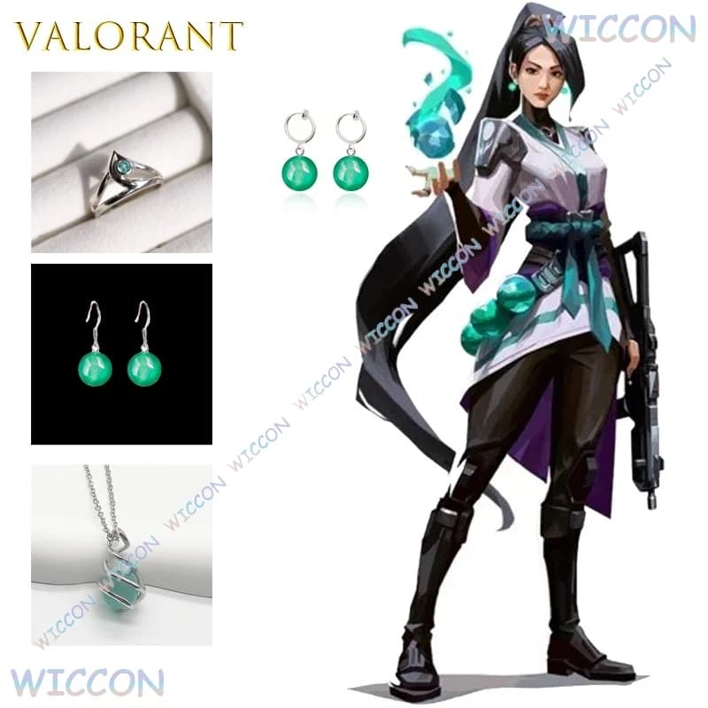 Valorant Sage jett Set cosplay Collana sacra Orecchini Anello Anime Gioco Personaggio Accessori Argento Fantasia gotica Halloween