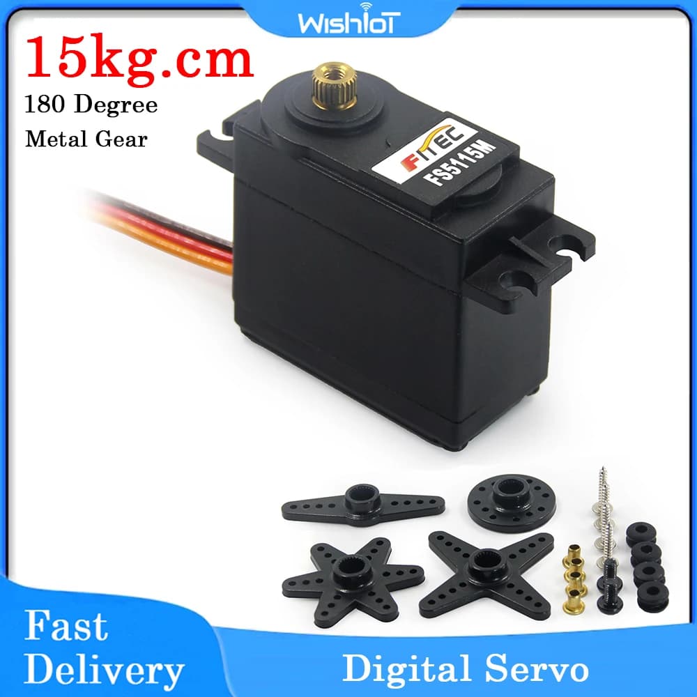 15kg.cm servomotore digitale 180 gradi ingranaggio in metallo per Arduino RC auto Futaba JR RC modello elicottero barca Robot fai da te FS5115M