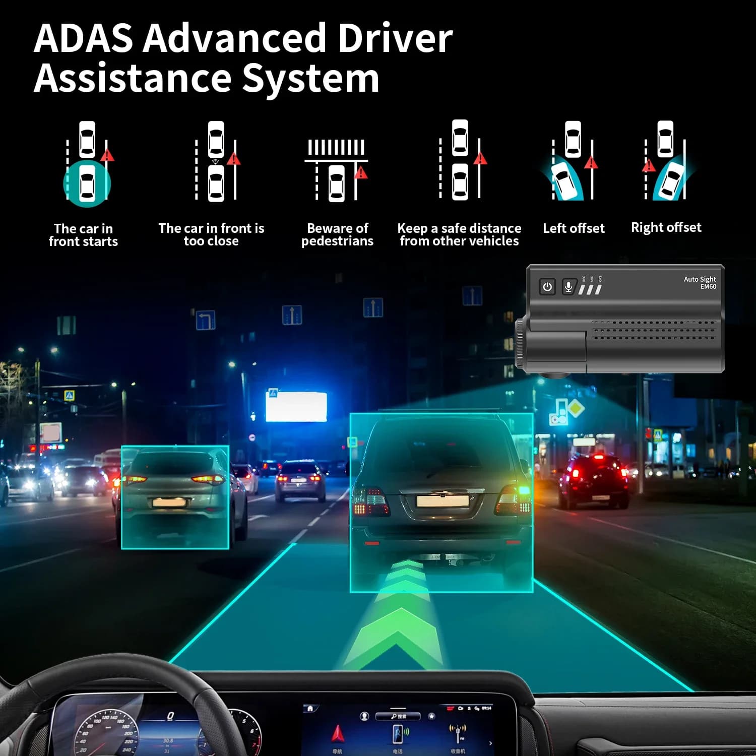 Dash Cam with Double Lens 4K, Night Vision Starvis 2, Front Video Recorder and Rear with ADAS, Blackbox 4G with 1 Year Warranty
