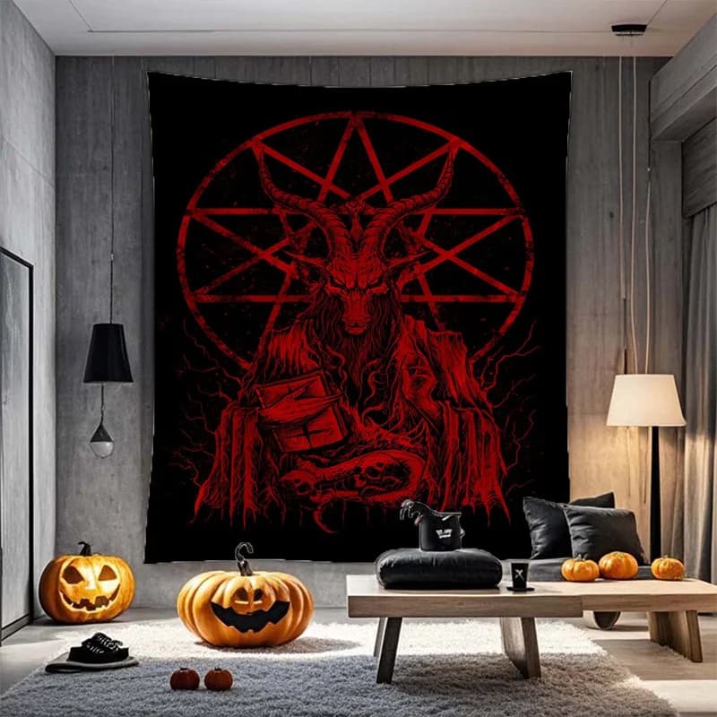 This peach skin tapestry with satanic pattern is suitable for all seasons. It can be used for cheering, wall decoration