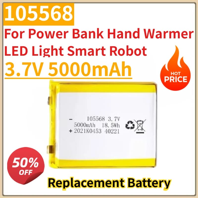 New 3.7V 5000mAh 105568 Replacement Battery for Power Bank Hand Warmer LED Light Smart Robot Rechargeable Li-polymer Batteries