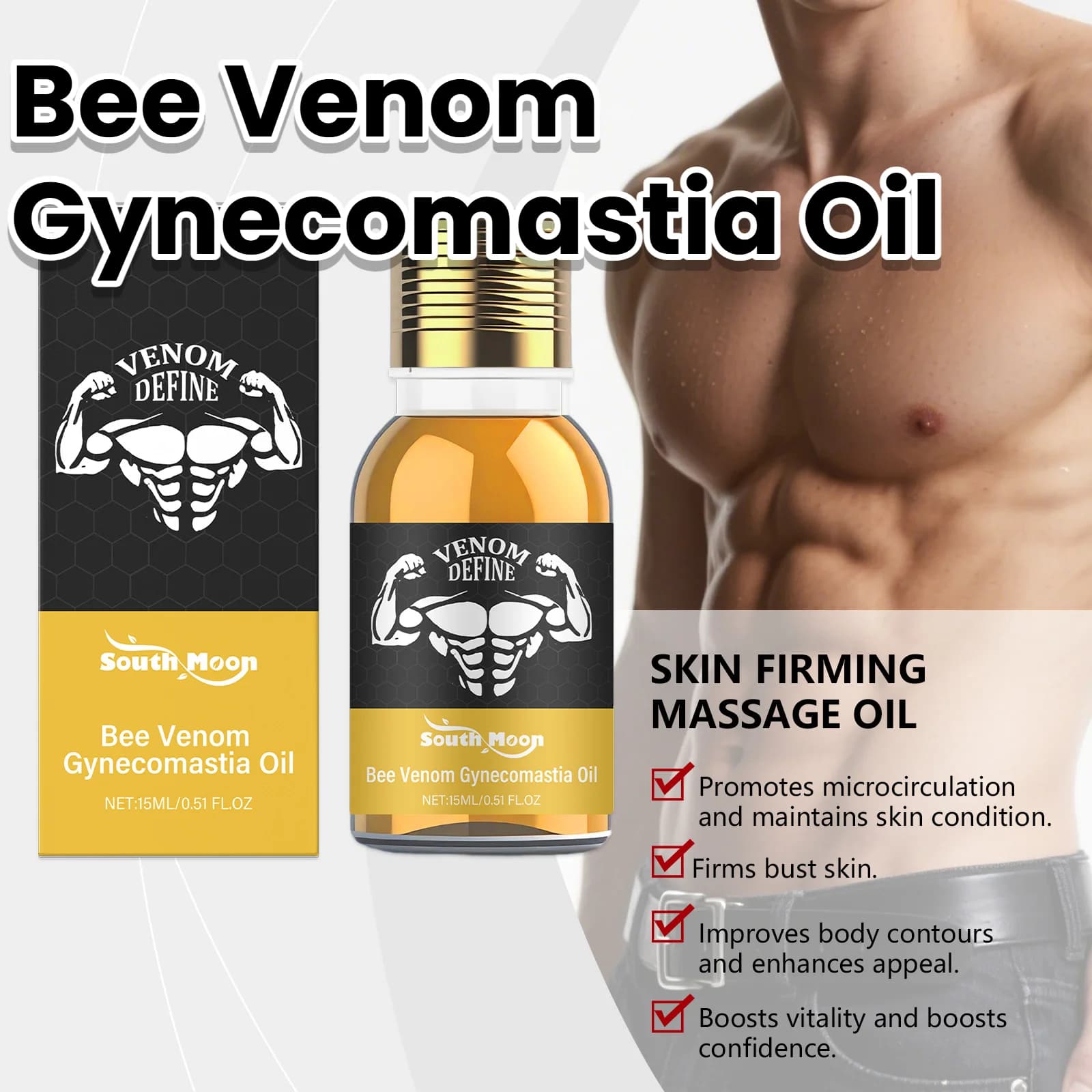 Veleno d'api Olio per ginecomastia per uomo Seno modellante Siero per massaggio al seno Seno Stringere l'olio Pelle maschile Corpo Cura idratante