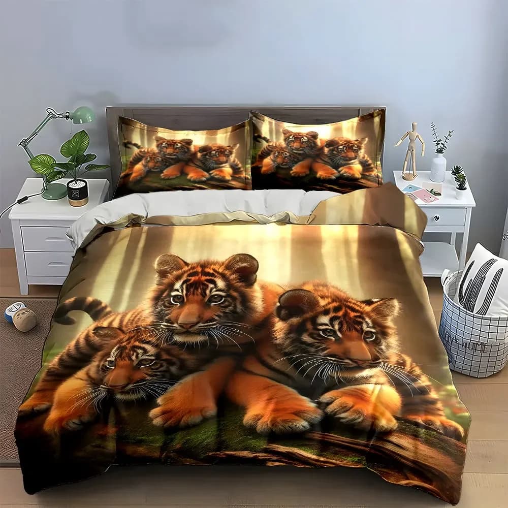 Set di biancheria da letto con copripiumino morbido e confortevole a tema Tigre della Giungla, tre pezzi, include 1 copripiumino e 2 federe, idea regalo