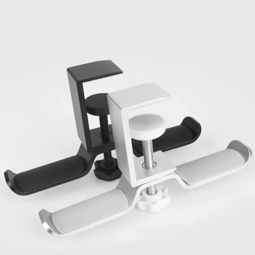 Aluminum Alloy Headphone Stand Under Desk Double Hook Earphone Bracket Hanger Rotatable Clamp 2 in 1 Headset Rack Holder