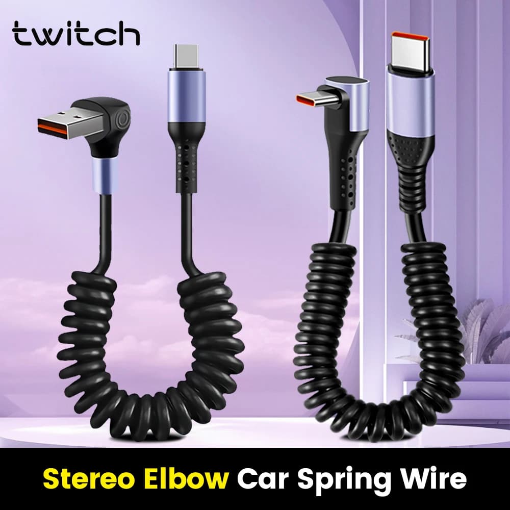 Cavo a Molla per Auto 66W Ricarica Rapida 6A da 20CM a 1M Tipo C a Tipo C Cavo Dati per iPhone 15 16 Samsung Huawei Xiaomi Cavo USB C