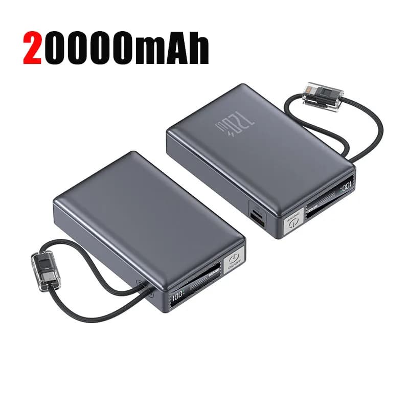 20000mAh Portable 120W Super Fast Charging Power Bank With Built in Cables External Battery Charger Powerbank for Mobile Phones