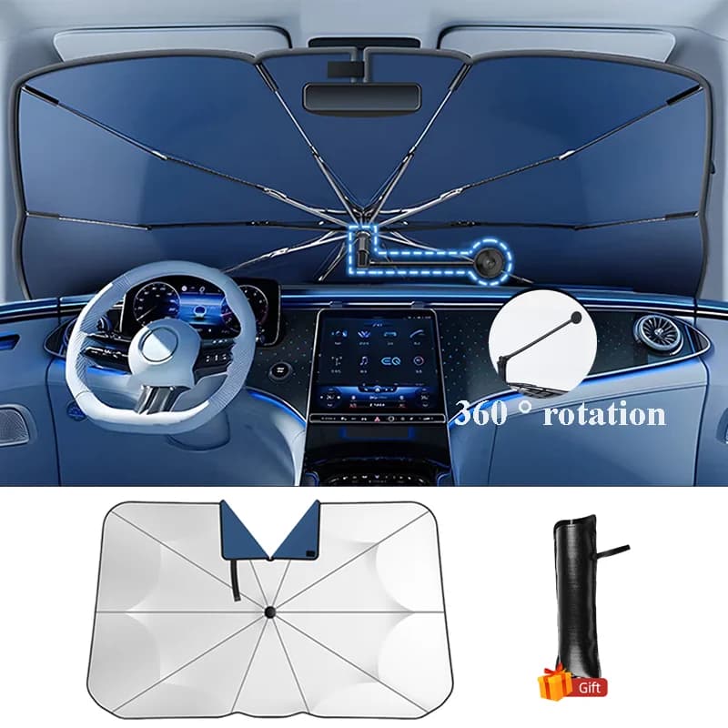 Ombrello per parabrezza per auto con 360 ° Maniglia pieghevole con rotazione Finestra anteriore Parasole Protezione UV Accessori estivi per auto