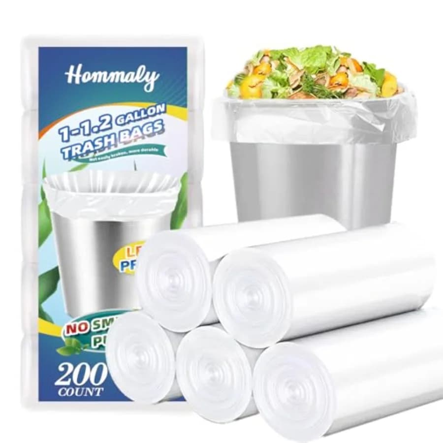 1 Gallon Fit 1-1.2 Gal 200 pcs Small Clear Trash Bags, Strong 0.8Gallon, 1.2 Gallon 1.3Gallon Garbage Bags, Bathroom Trash Can