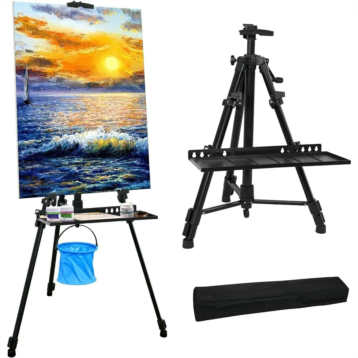 Cavalletto per Artisti, Treppiede Regolabile in Alluminio da 50 cm a 155 cm per Dipingere su Tela e Esporre, con Borsa Portatile e Grembiule