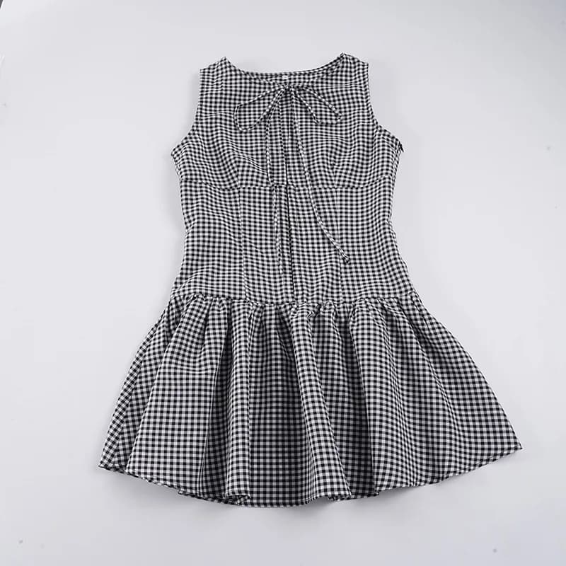 Summer New Retro Plaid Sleeveless Dress Spice Girl Sexy Breasted Design A Pendulum Dress