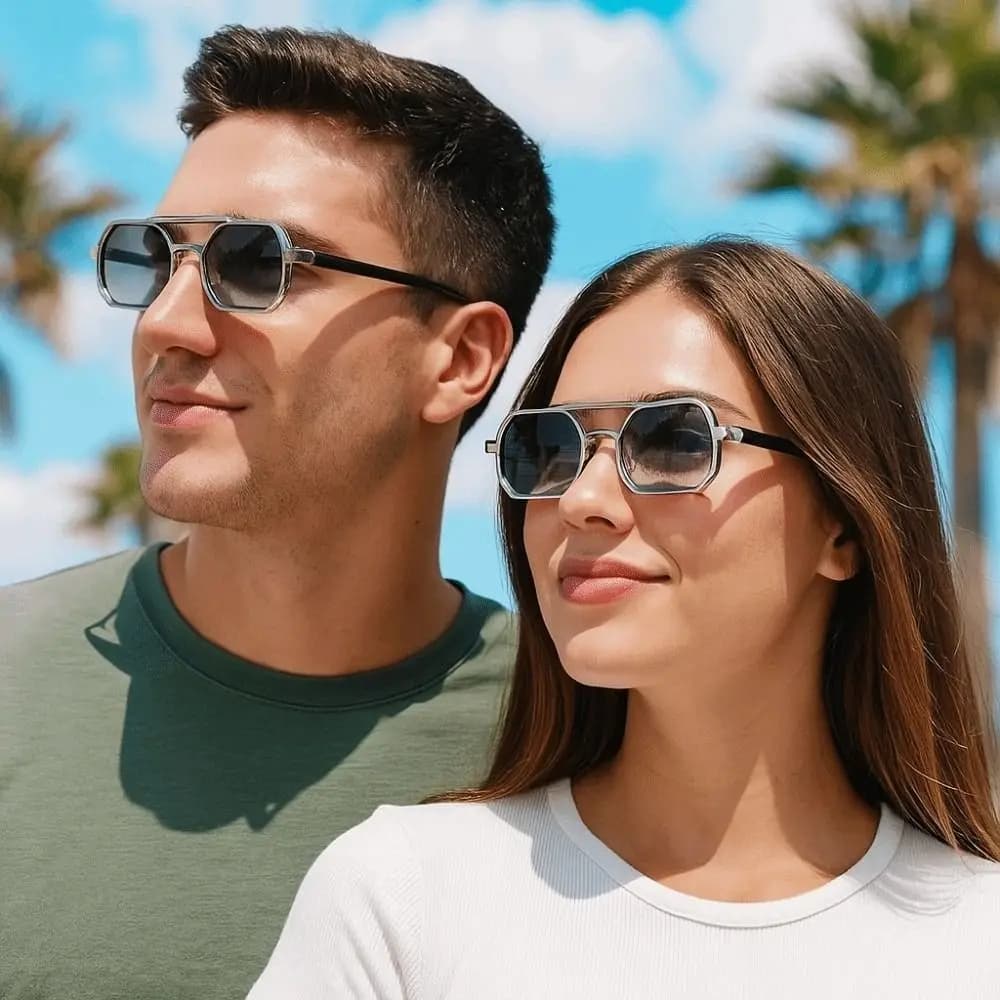 Lightweight Double-bar Square Sunnies Gradient Indian Style Unisex Polarizing Lens Sunglasses HD Decorative Anti-UV Glasses