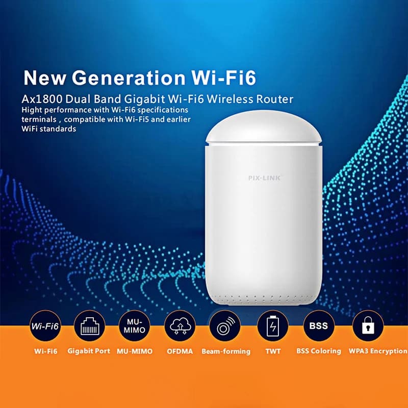 WiFi 6 Router 1800Mbps PIX-LINK AX02 Dual Band AP Repeater Gigabit MU-MIMO Beamforming Long Range 500m 5G 2.4G Home Office