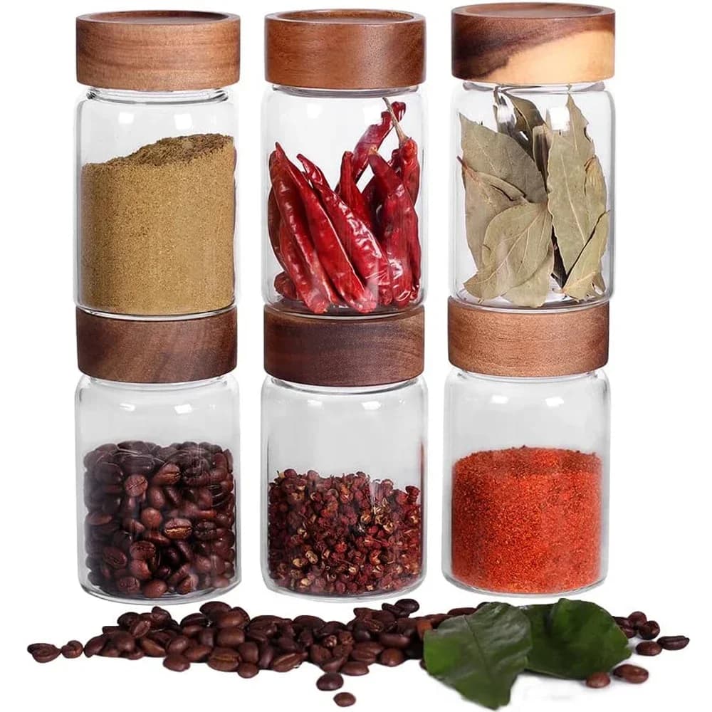 Mobili per la casa 6 pezzi piccoli barattoli di spezie in vetro, bocca filettata ad alta tenuta, 8,79 once/260 ml * 6, bottiglie di spezie a cilindro vuoto, stoccaggio J