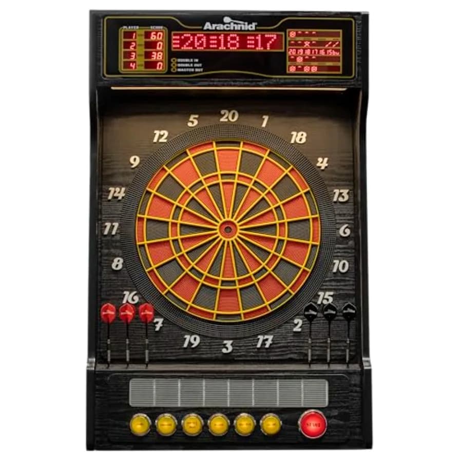 Set di Freccette Elettroniche Cricket Pro Dartcade: Tabellone da 15,5 Pollici con Punte Morbide, Nero/Rosso, Sistema di Punteggio LED Stile Arcade con Annuncio Vocale