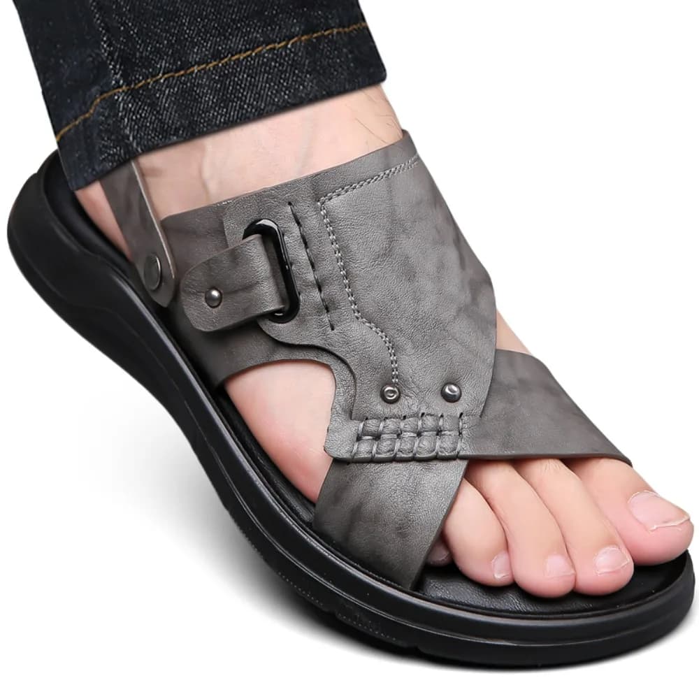Top Layer Cow Leather Slippers For Men Soft Bottom Anti-Slip Summer Outer Wear Slippers Two-Use Business Beach Shoes