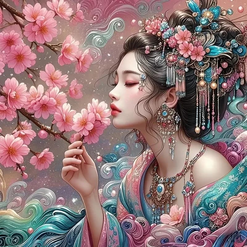 1pc 5D DIY Round Diamond Full Diamond Painting Beautiful Female Pattern Diamond Cross Stitch, Suitable for Beginners and Craf
