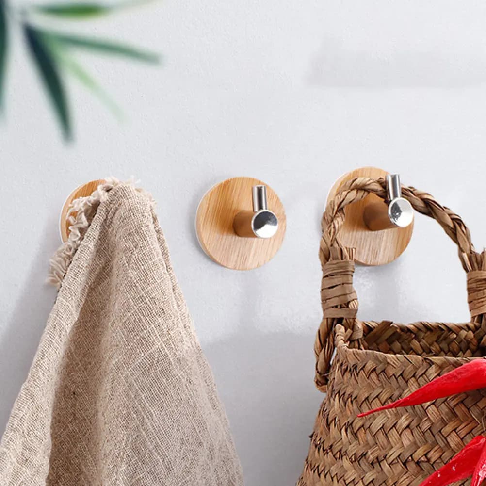 4Pcs Elegant Silver Bamboo Wall Hooks Strong Adhesive for Bathroom Kitchen Living Room Smooth Hook No Hole Needed