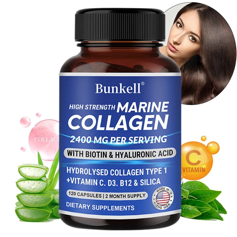 Collagene Marino 2400 Mg | Contiene Acido Ialuronico, Vitamina C e Biotina | Integratore di Collagene ad Alta Efficacia per Uomini e Donne