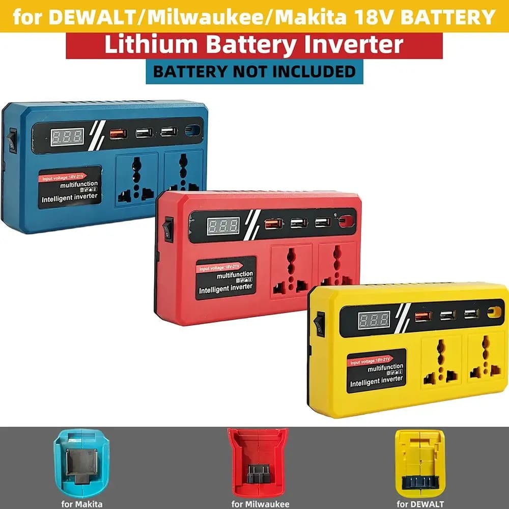 Battery Inverter 18v 20v to 220v, Multifunctional Double-Handed Intelligent Transformer, 120W for Home Use and Open Work