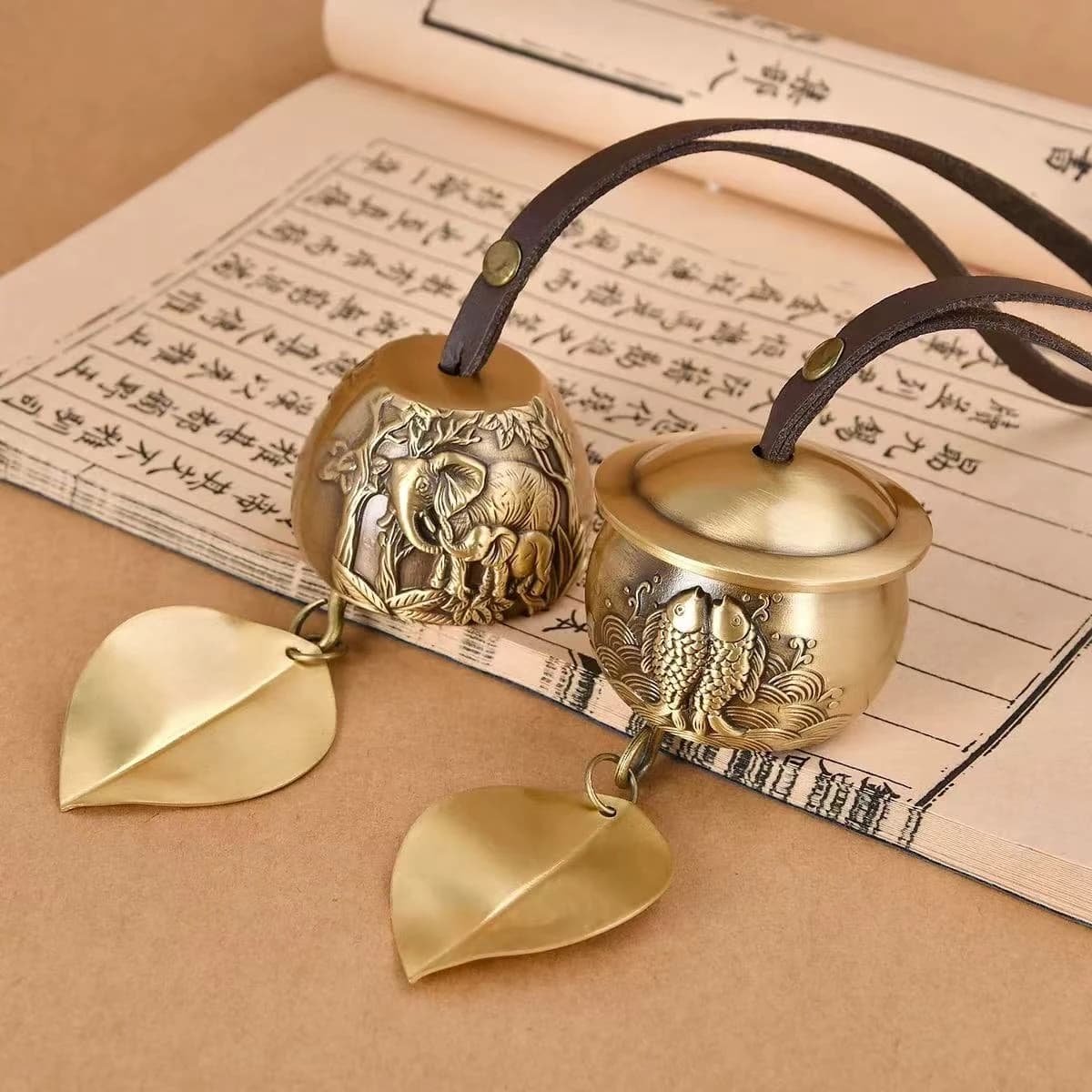 Bronze Wind Chime Pendants,Engraved Pisces Copper Wind Chime Door Decorations,Creative Home Balcony Feng Shui Bells,Car Pendants