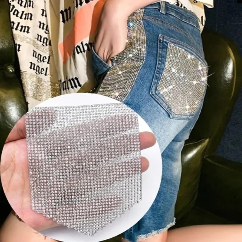 Toppe con strass di lusso Jean Applique Abbigliamento Stampa Adesivo tascabile in cristallo bling Motivo di trasferimento con strass Decorazione fai da te