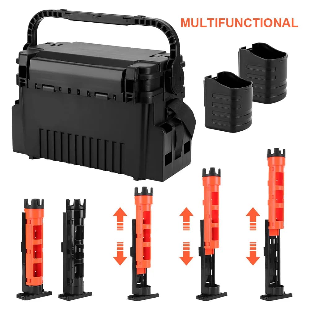 2 Level Fishing Equipment Box with Glass Holder and Candle Holder, Organizing Case for Canne and Mulinelli, Fishing Accessories