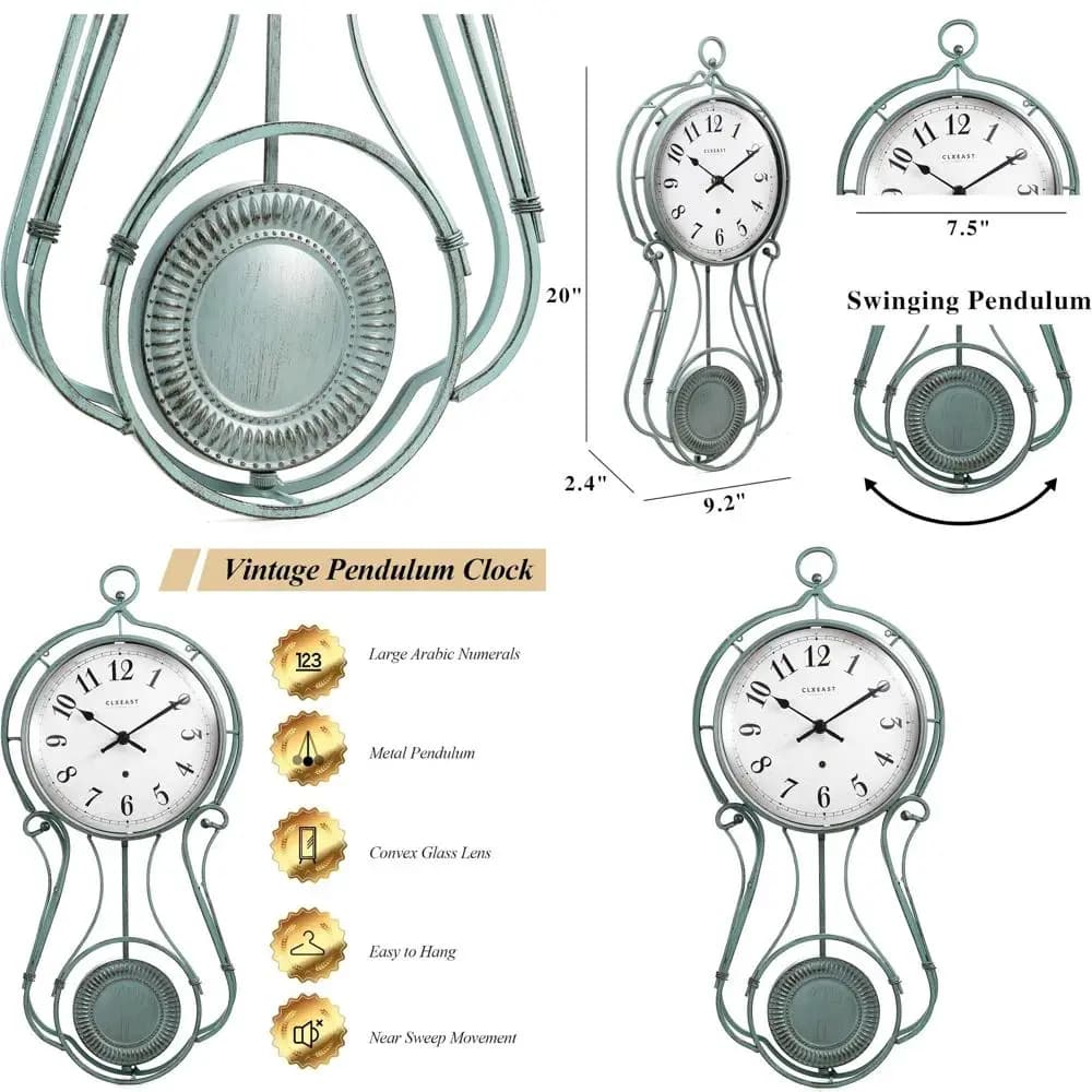 Orologio da Parete a Batteria in Stile Antico Verde Teal per Casa o Ufficio