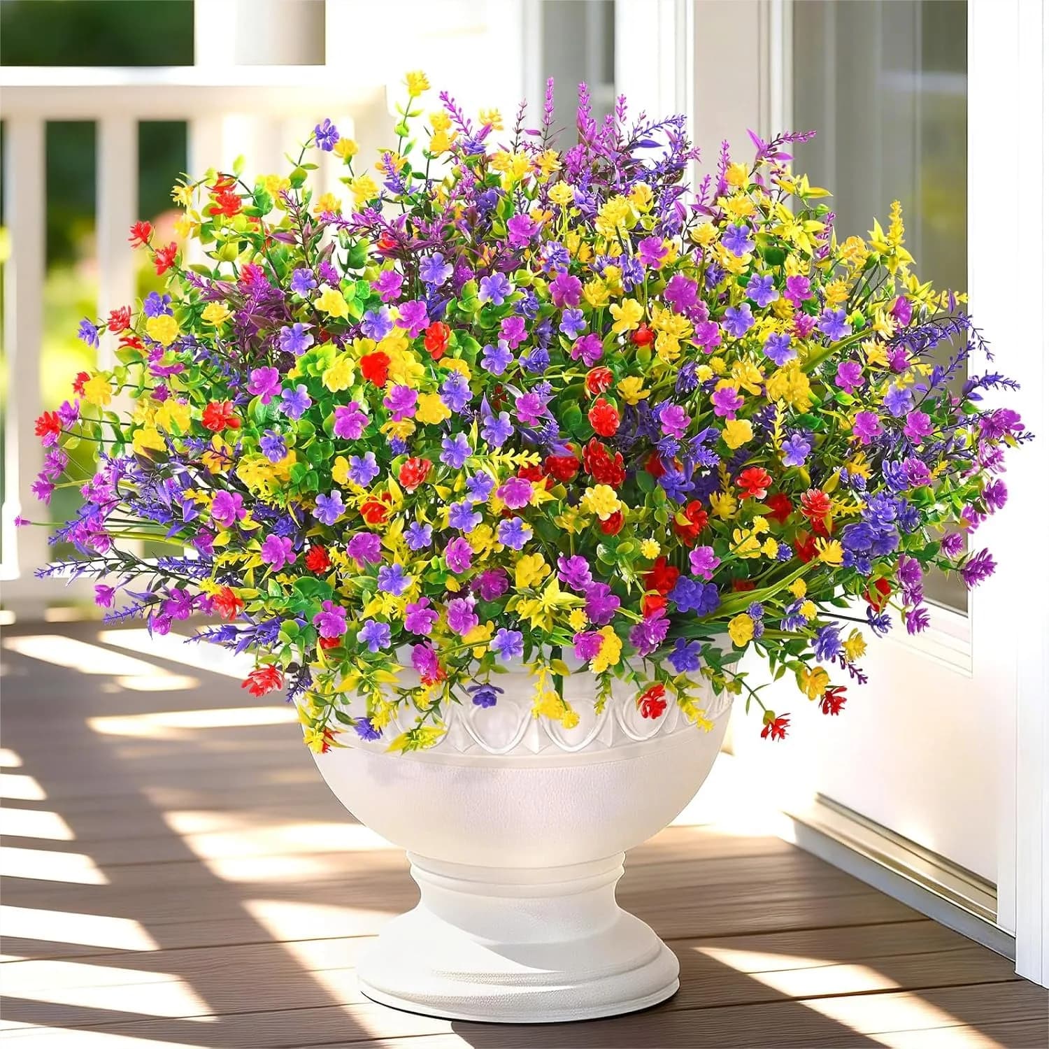 Artificial Flowers for Outdoors UV Resistant, 9 Bundles Realistic Fake Outdoor Plants for Front Porch Window Box Garden