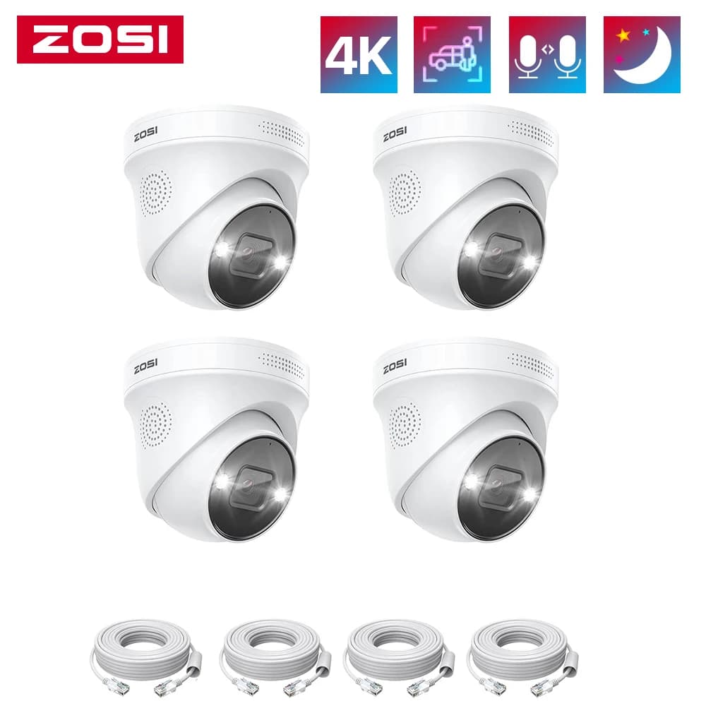ZOSI 4K PoE Security Cameras with Ethernet Cables 2-Way Audio Weatherproof Color Night Vision Outdoor Indoor Surveillance Camera Only Compatible with ZOSI 8MP/4K POE CCTV NVR